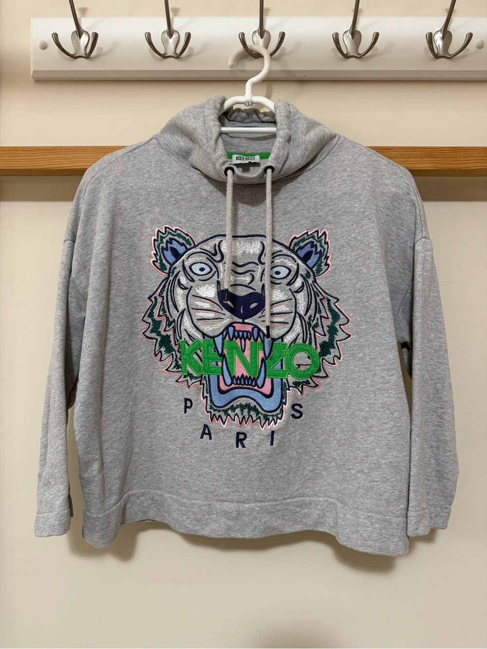 KENZO Grey Cotton Embroidered Tiger Cropped Sweater